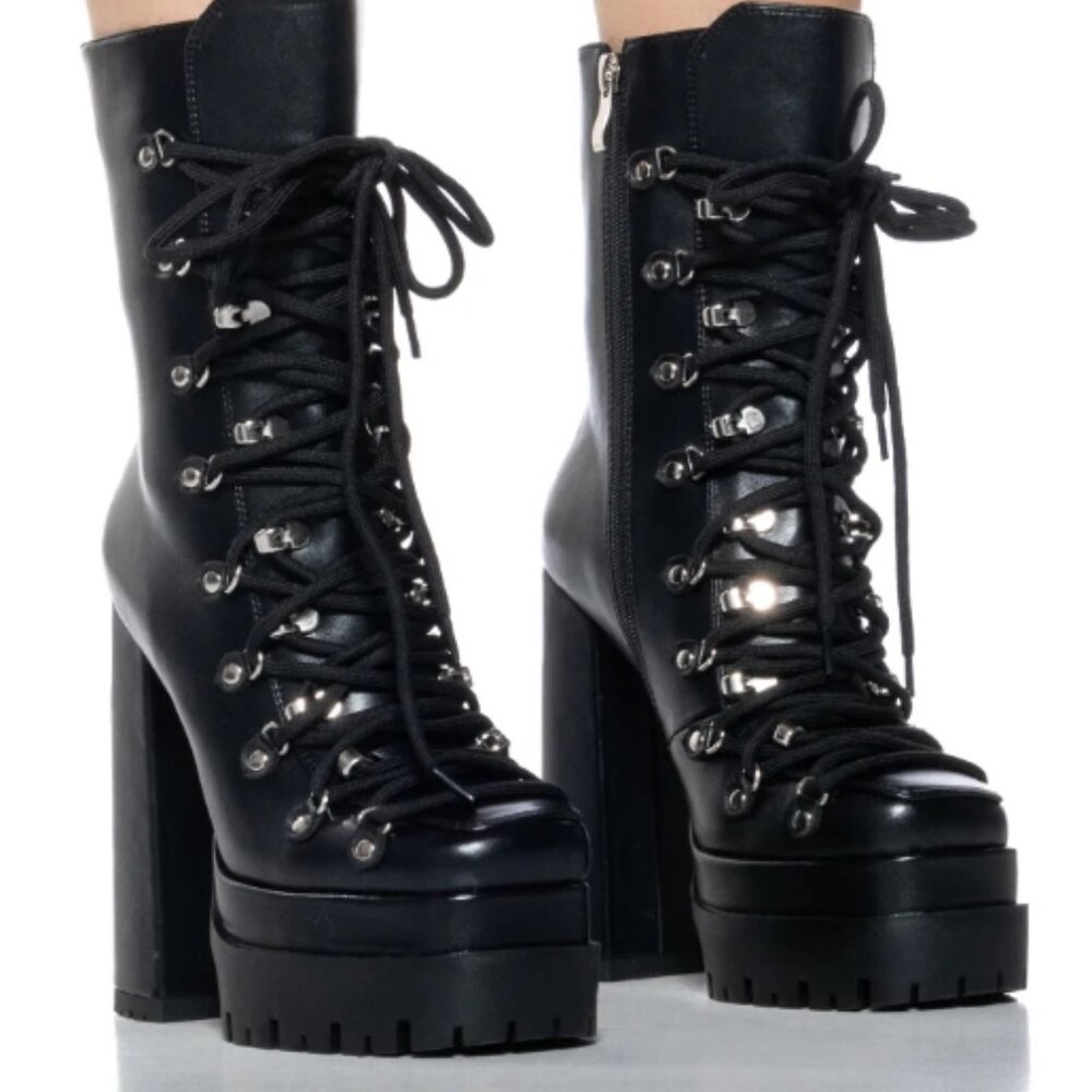 Azalea Wang Lace Up Platform Moto Boot